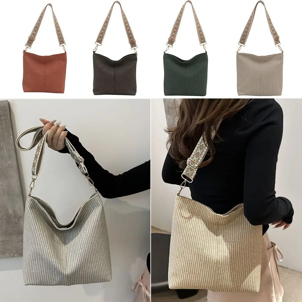 Bolsos Retro de gran capacidad, bolsos portátiles de ala ancha, bolsos de hombro de alta gama, bolso de cubo ajustable, nuevo