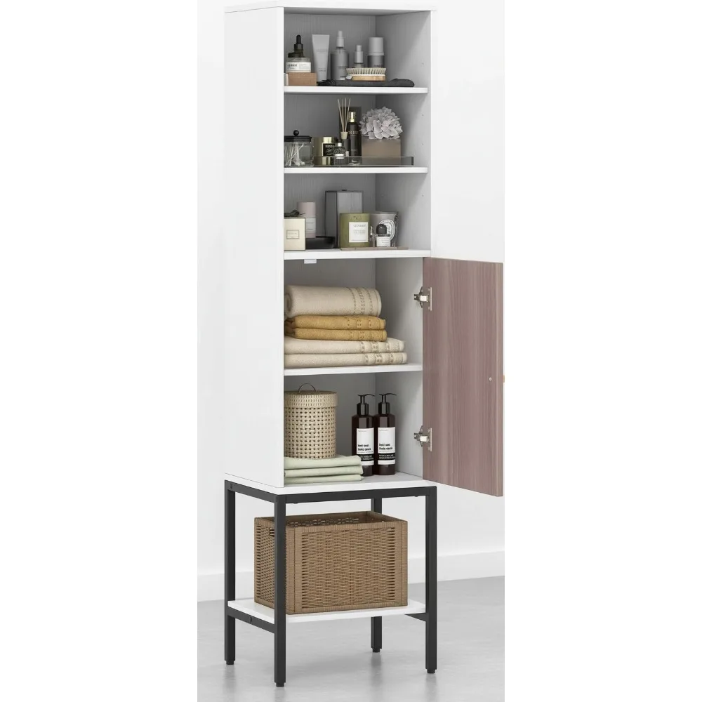 

57-Inch Tall Bathroom Storage Cabinet with Adjustable Shelves, Anti-Tipping Kit, Slim Design for Kitchen & Living Room (White)