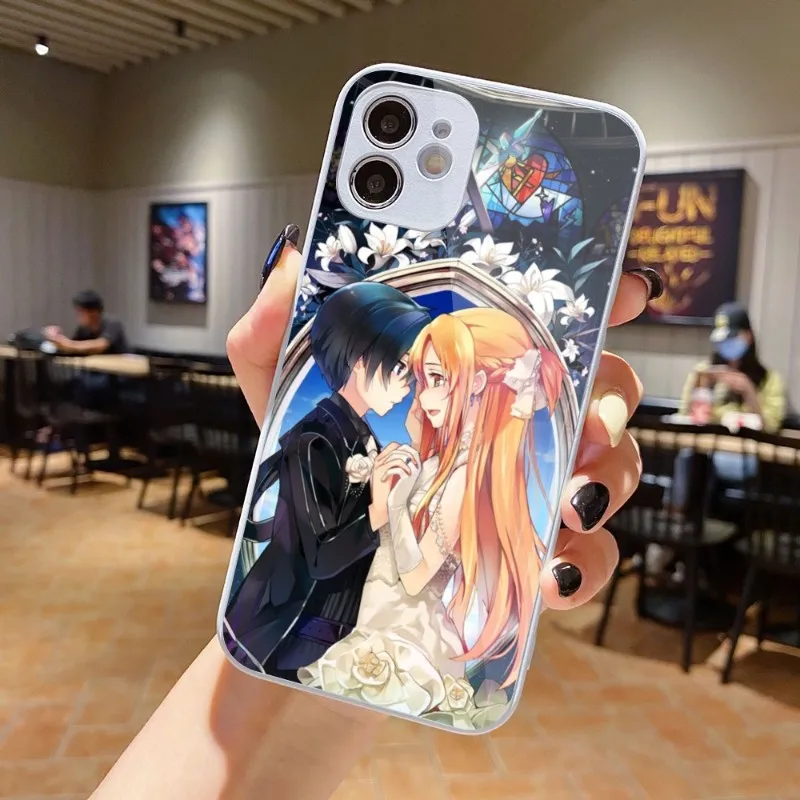 SAO Kirito Asuna Smart Phone Case for iPhone 15 14 13 12 11 Pro Max X XR XS 8 7 Plus Liquid Glass Phone Cover Funda