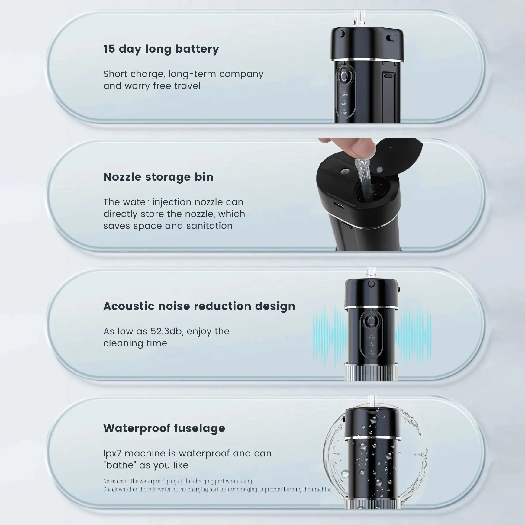 Oral Irrigator Water Flosser for Teeth Portable IPX7 Waterproof Rechargeable Dental Oral Flossing Irrigator With Travel Bag