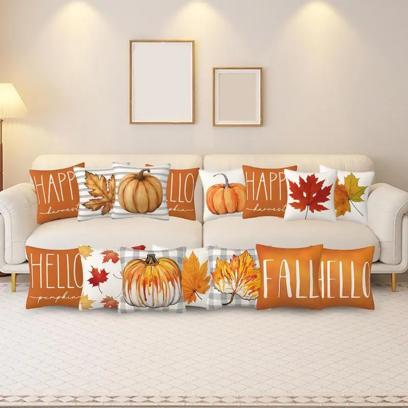 Fall Throw Pillow Covers 18 X 18 Inches Hello Fall Pumpkin Throw Pillow Covers Set Of 4 Hello Fall Pumpkin Autumn Thanksgiving