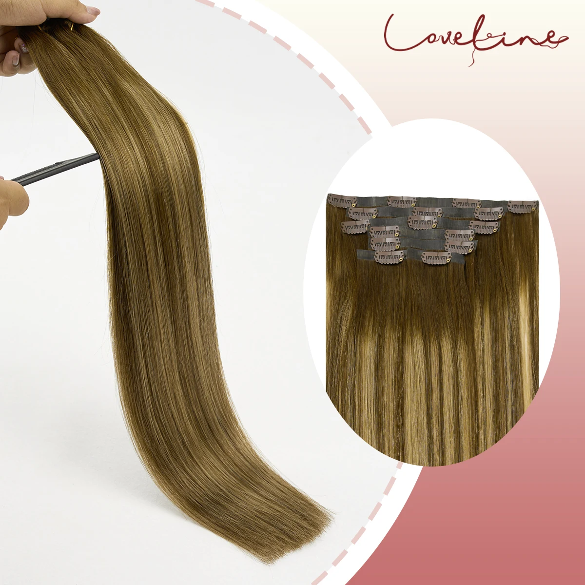 

LOVELINE прямые волосы на клипсе из искусственной кожи, невидимые бесшовные человеческие волосы Remy, коричневый балаяж, 7 шт., 110 г/компл., полная голова для женщин