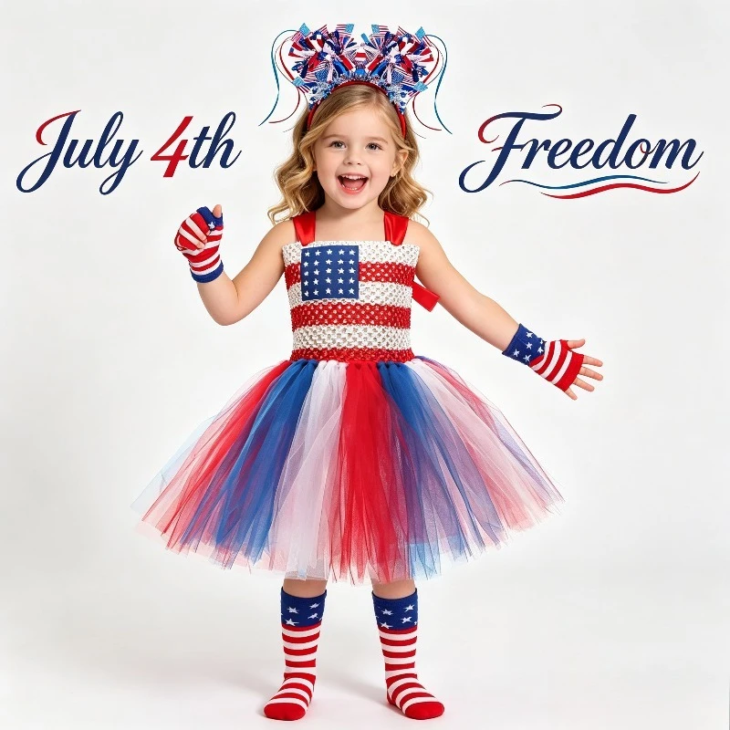

USA Star Flag Tutu Dress Independence Day Costume Party Outfit Patriotic Parade Gown Cosplay Fancy Dress Carnival Robe S-2XL