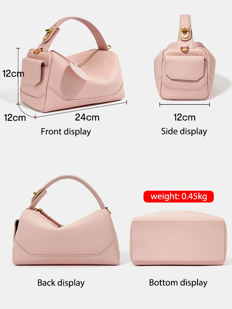 Women Genuine Leather Pillow Bag High Quality Metal Hardware Top Handle Ladies Handbag Small Boston Tassel For Girls Grey Pink