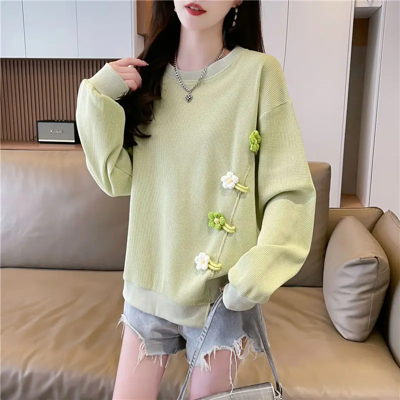 Woman's Clothes Niche Long Sleeved Autumn Winter All-match Korean Loose Plus Size Oversize Waffle Hoodie Top Youth OL Lively Ins