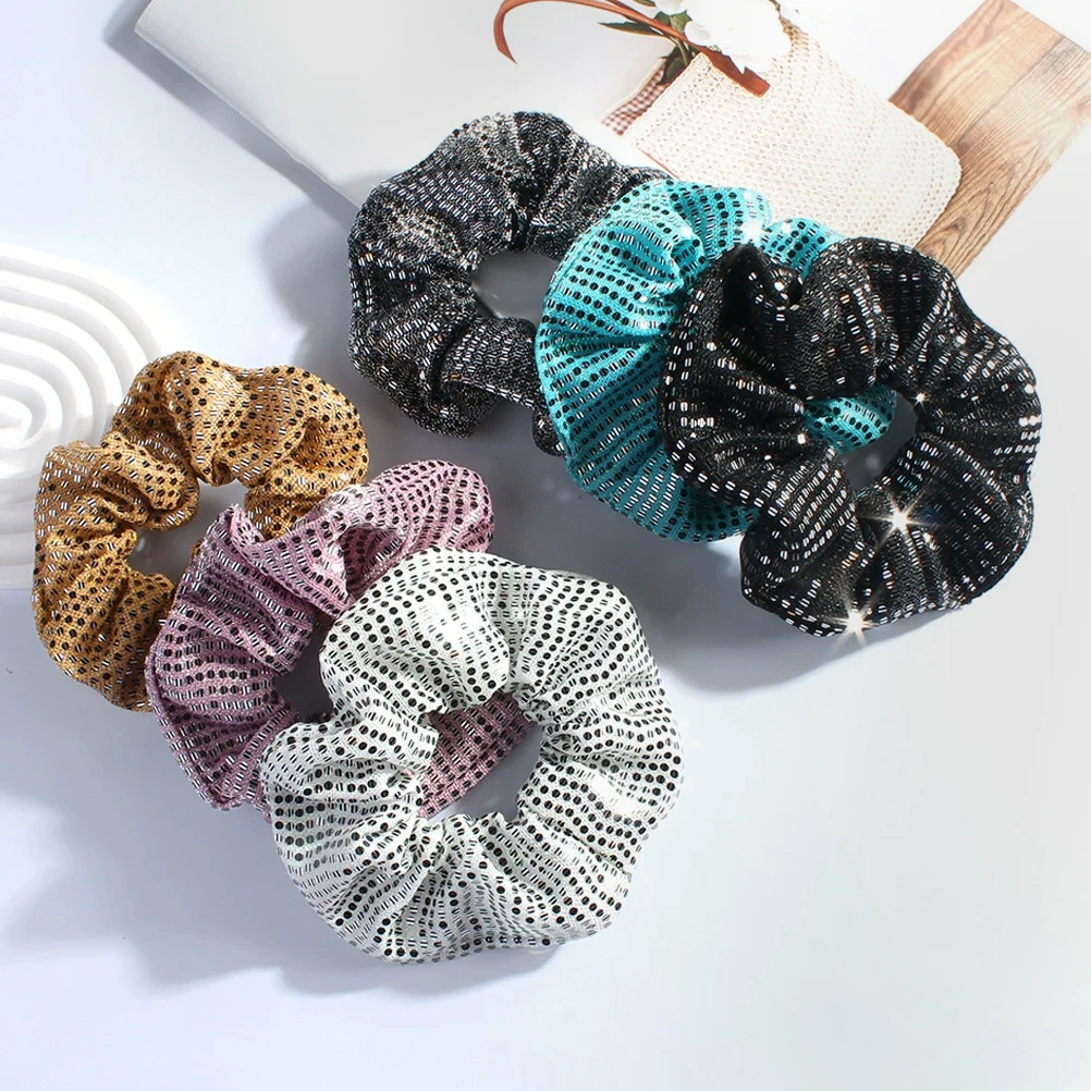 

6pcs Sequin Scrunchies For Women Soft Elastic No Damage Ponytail Holders Lightweight Girls Accessories Glitter Headbands Vintage
