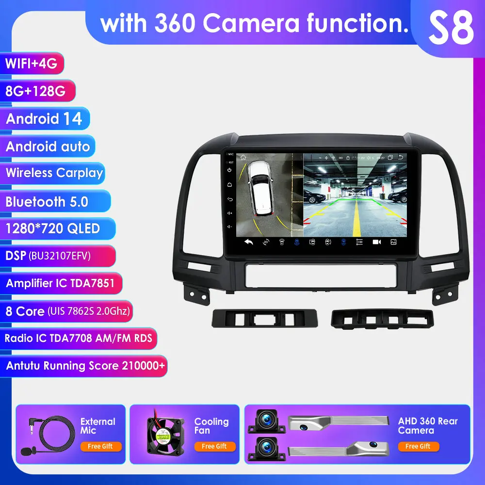 Android 15 Autoradio voor Hyundai Santa Fe 2 2006-2012 Carplay 4G Auto Multimedia Speler GPS Navigatie 2 Din Autoradio Stereo BT