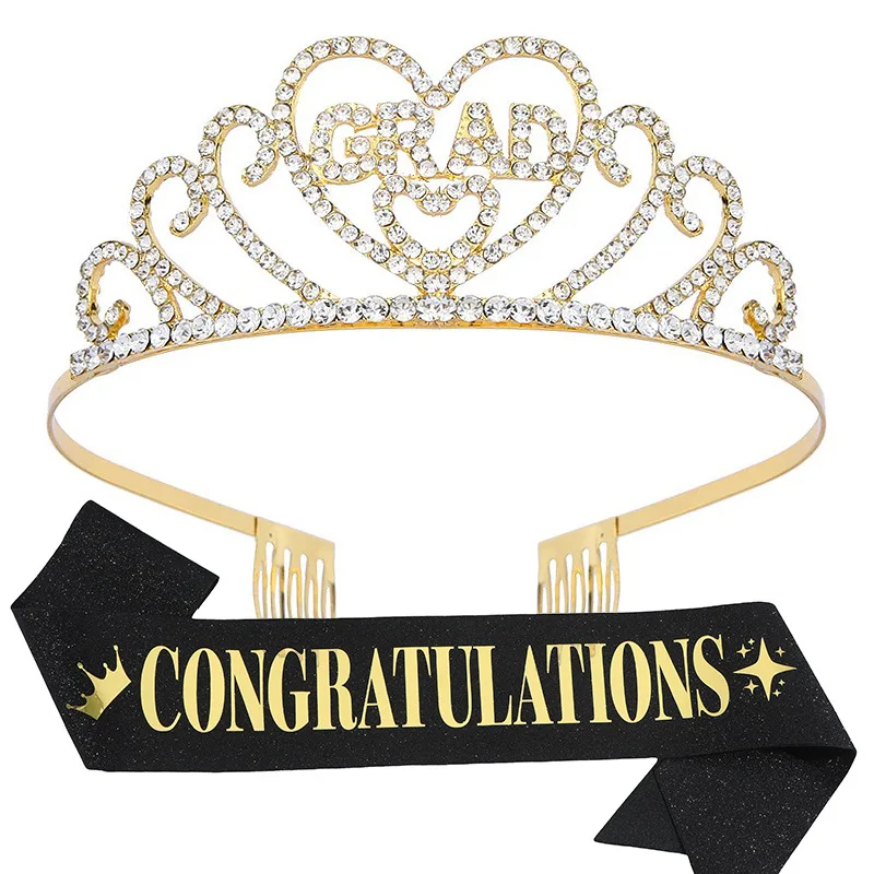 Congratulations Sash and Crown Tiara for Class of 2024 Graduation Party Decoration Supplies Glitter Satin Sash Congrats Ceremony