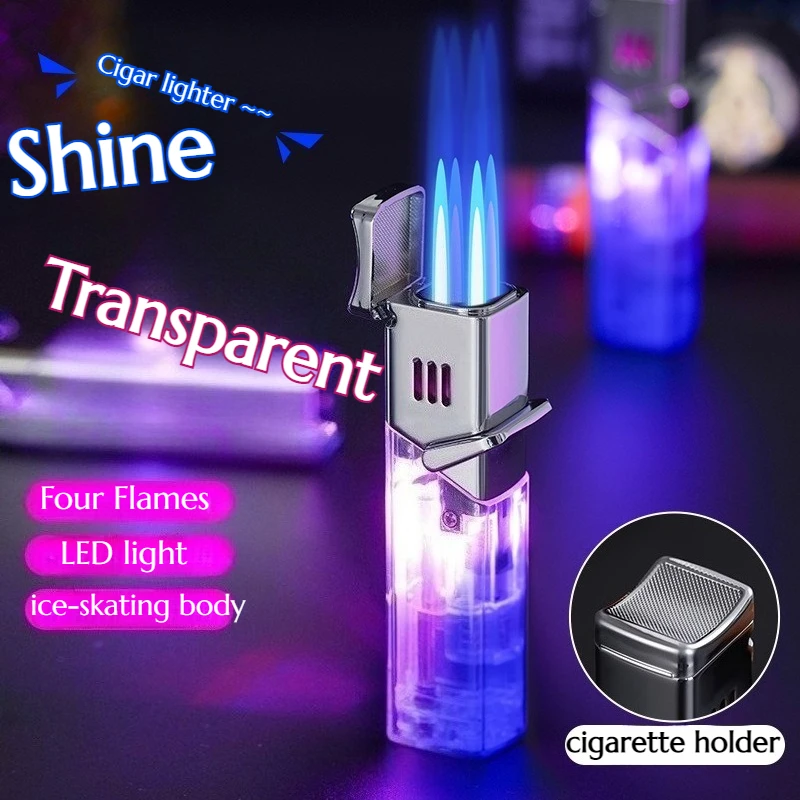 Newest Transparent Windproof Blue Flame Gas Lighter with Super Strong Flame, Dedicated for Cigars, Men's Gift, Cigarette Lighter