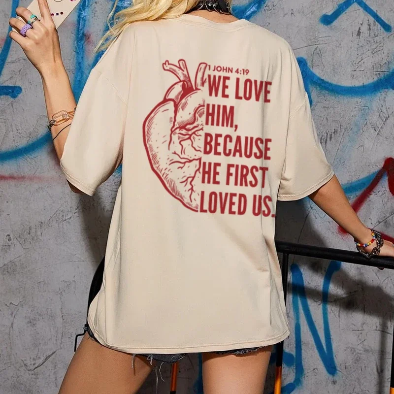 

Women Oversized Back Print Christian Streetwear Tops Jesus Faith Tee Shirt Bible Verse T Shirt Unisex Religious Clothes Gift