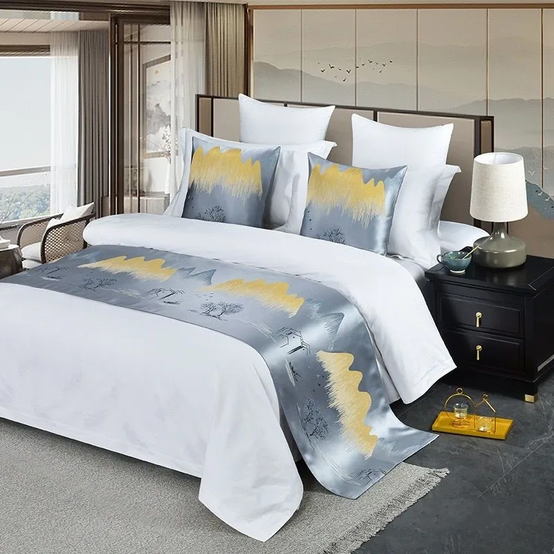 New Chinese Style Hotel Polyester Jacquard Bed Decoration Tail Household Bedroom Bed Cover Hotel Homestay Room Bed Flag ZG947