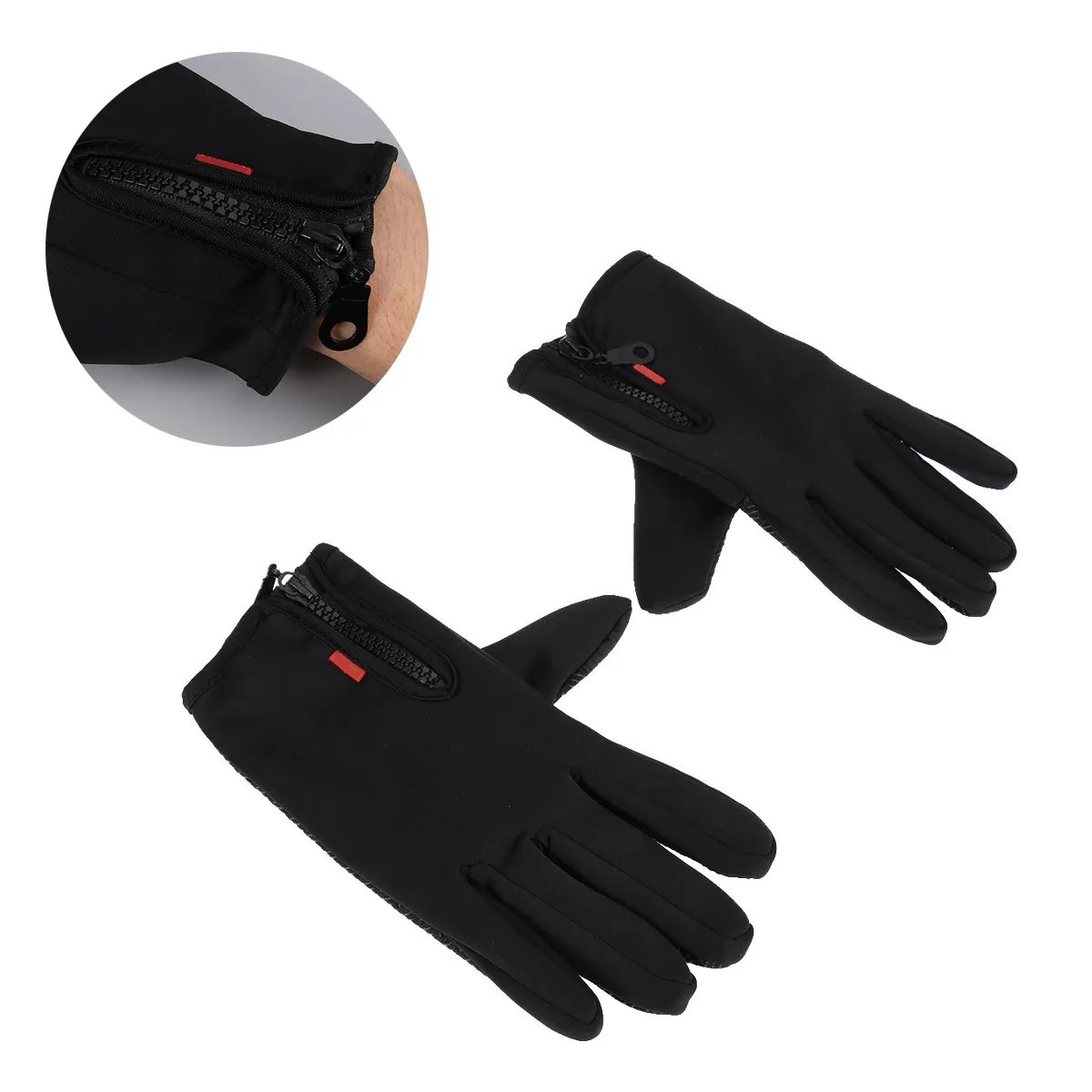 

Black Medium Winter Warm Fleece Lined Touch Screen Wrist Gloves Fashion Full Finger Windproof Glove Mittens for Men Women