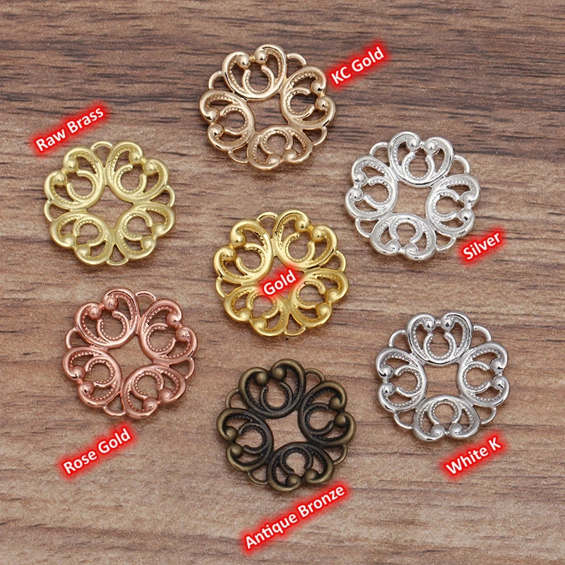 BoYuTe 20mm Brass Filigree Flower Plate Multi‑Color Metal Flower Pieces DIY Jewelry Making Findings Supplies