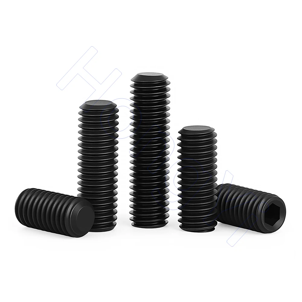 M6-M16 12.9 Steel Black Allen Hex Socket Set Screws, Flat Point End Grub Bolts DIN913, Total Length 4mm - 60mm