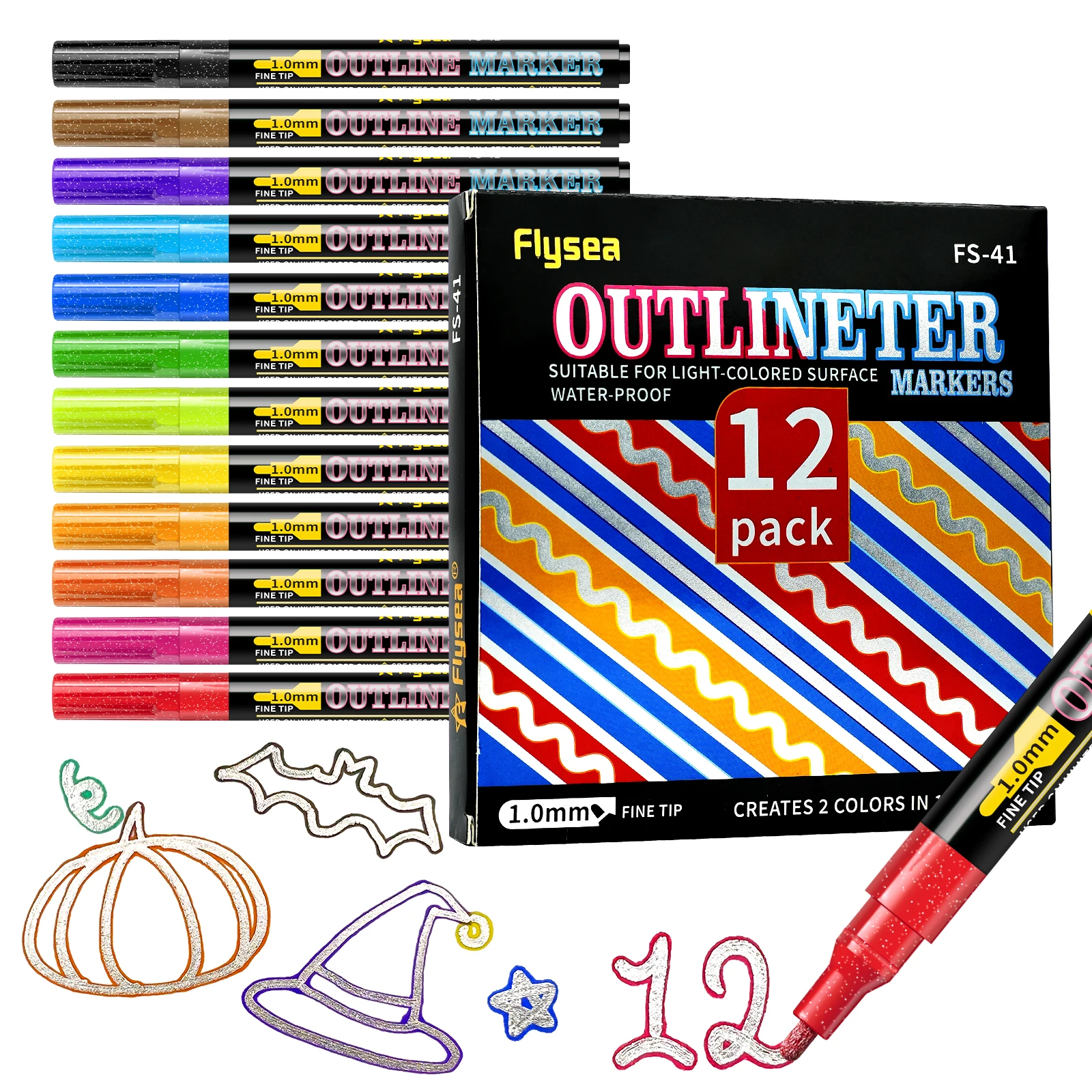 

1 Set of 12-Color Dual-Line Outline Pens, Colored Acrylic Paint Markers, Direct Liquid Automatic Ink Control Acrylic Markers, Single-Tip Journaling Pens, Quick-Drying and Waterproof, with More Intense Ink, Smooth Ink Flow, Comprehensive Color Range, Stron