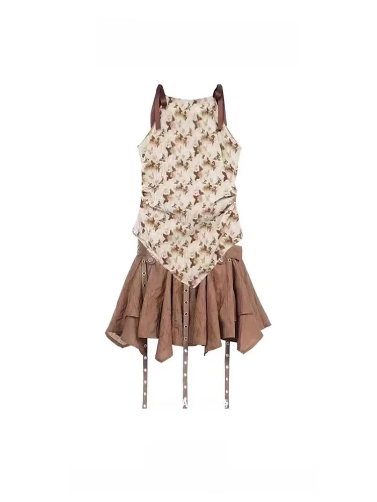 

Summer Fashion Print Crop Top And Skirt Set Women's Sexy Halter Vest Top And Half-length Skirt Two-piece Ensemble