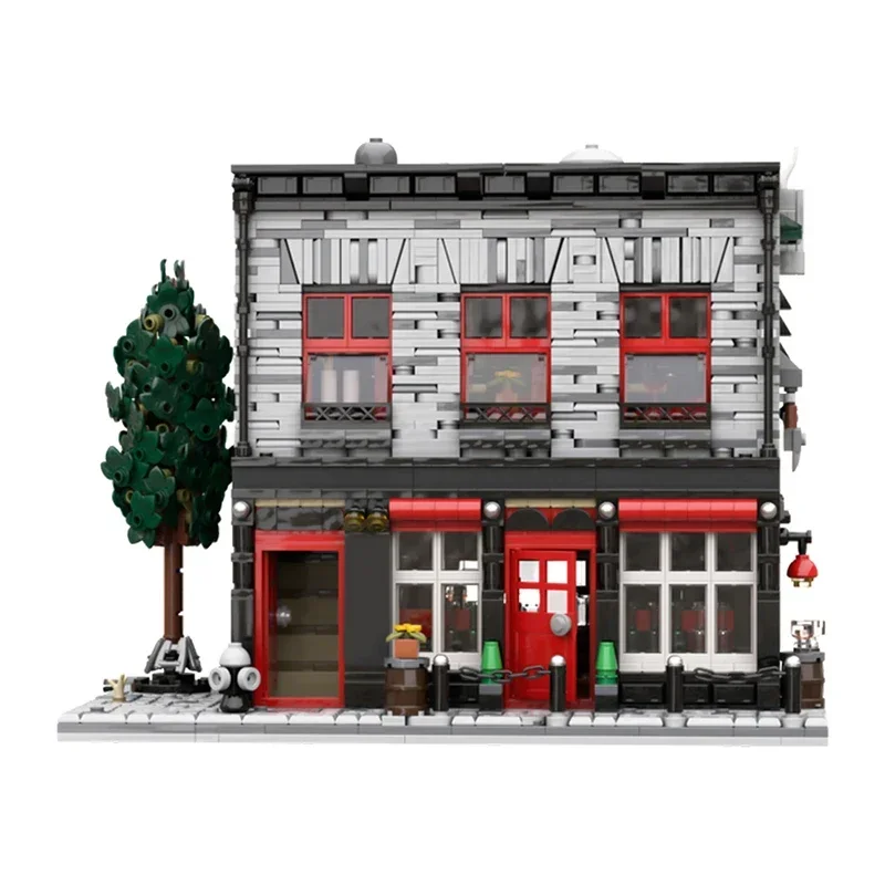 MOC- 192396   Film classico Architettura Street View Pub Modello Vampiri Casa da pub Set di blocchi di costruzione Fai da te Puzzle per bambini Giocattoli regalo