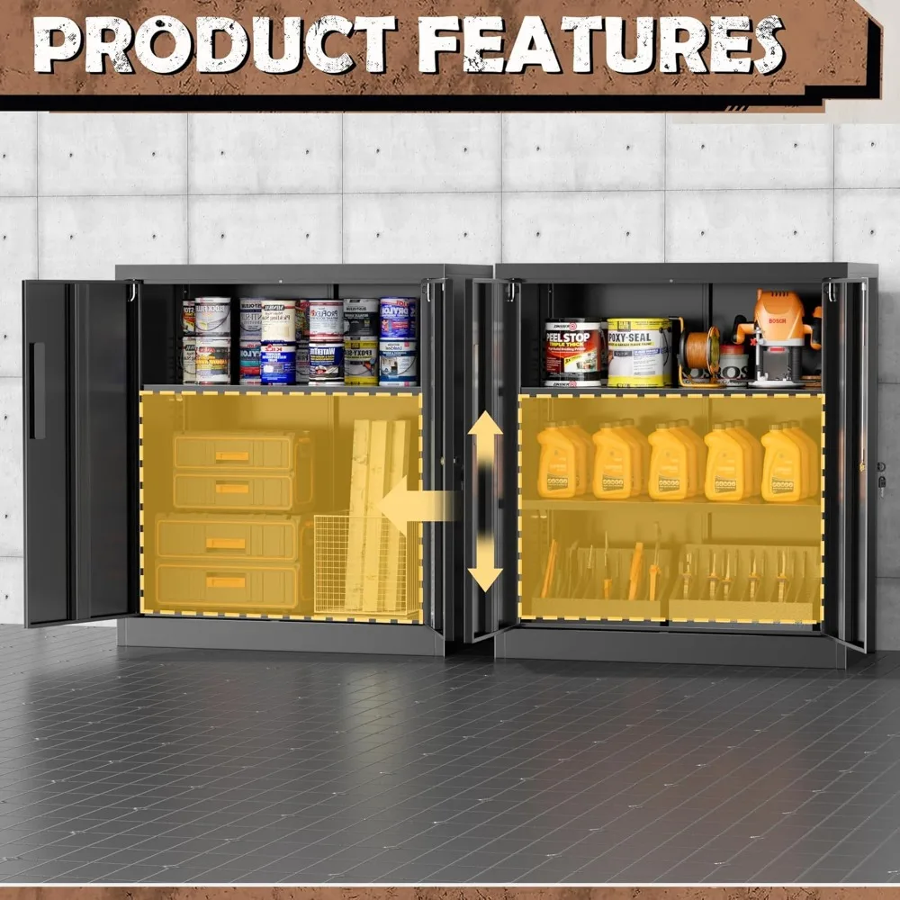 خزانة تخزين فولاذية قابلة للقفل مقاس 36 بوصة مع بابين وأرفف قابلة للتعديل وخزانة ملفات معدنية لتنظيم المرآب