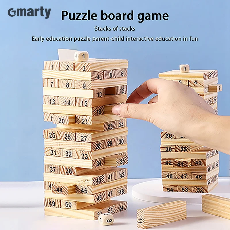 Solid Wood Puzzle Stacked High Stack Tower Drawing Block Children'S Parent-Child Interactive Board Game