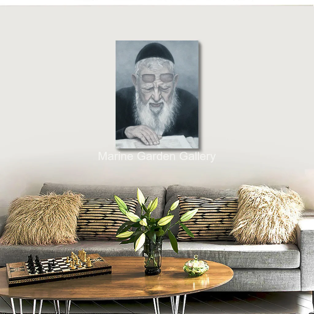 Handmade Realistic Rabbi Portrait Oil Painting Ovadia Yosef Sephardic Jewish Canvas Art For Study Room Home Office Wall Decor