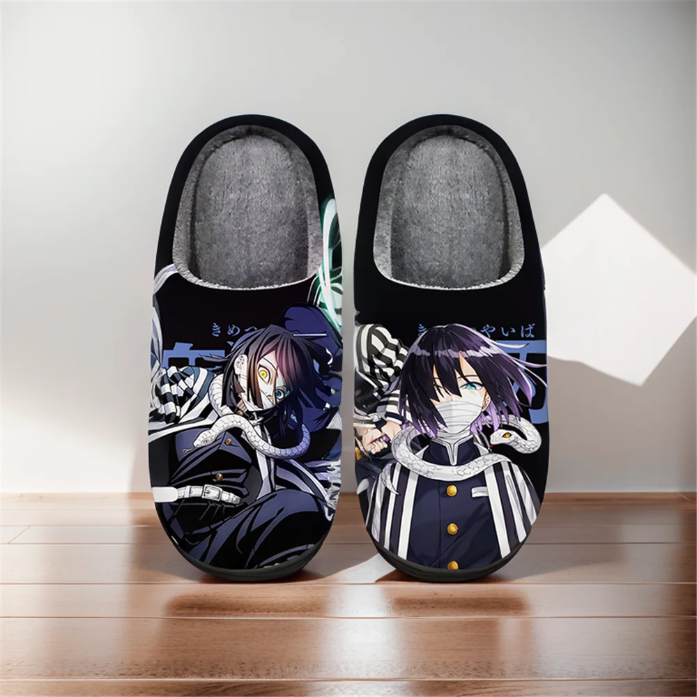 Anime Cartoon Cute Home Slippers Demon Slayer Iguro Obanai Winter Warm Slippers For Man Woman Boy Girl Unisex Halloween Gift