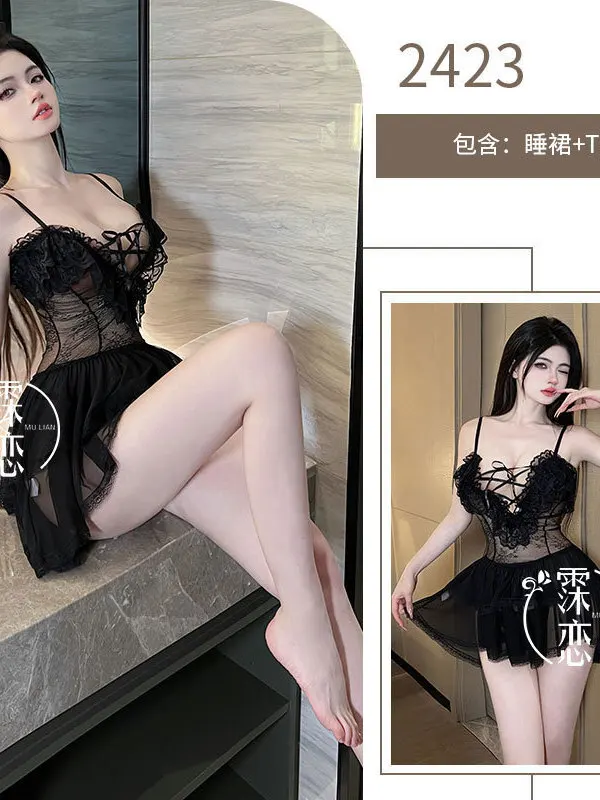 Seksowna Pikantna Bielizna Księżniczka Różowa Koronka Dojrzały Urok Elegancki Delikatny Wydrążony Przezroczysty Nowy Otwarta Klatka Piersiowa Pure Desire Dress IGYN