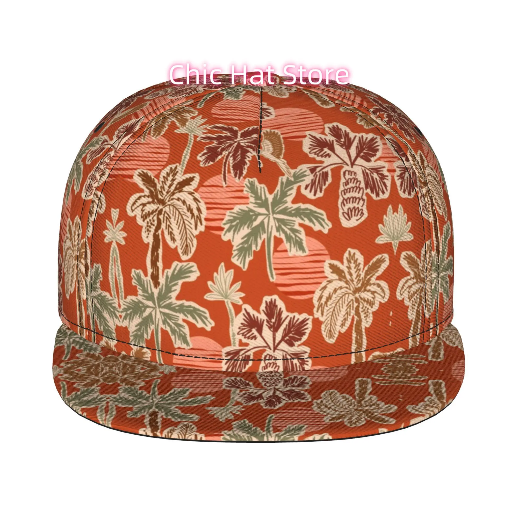 1pc Tropical Palm Tree Print on Terracotta Fully Printed Hip-hop Caps, Stylish Flat-brimmed Baseball Caps, Trucker Caps, Golf Ca