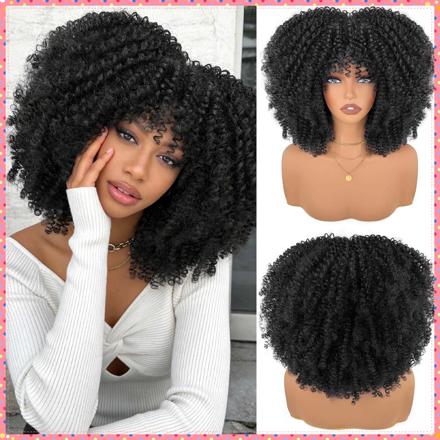 

Kinky Curly Synthetic Wig Short Fluffy Afro Style Voluminous Heat Resistant Cosplay Party Hairpiece for Women Costume Daily Wear