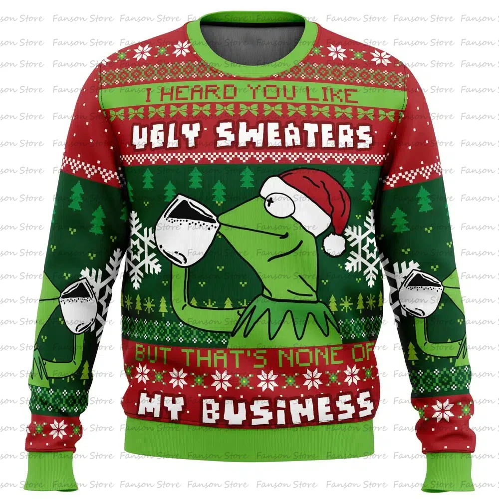 Kermit The Frog-Pull de Noël Anime Cartoon pour hommes et femmes, Sweat à capuche pour couple, Top pull, Nouveau, Mode, en-ly, 2