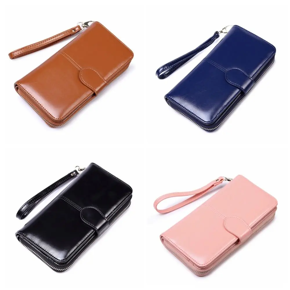 Borsa retrò Portafoglio lungo in pelle PU con cerniera Portafoglio multifunzionale a due pieghe Porta carte da donna pieghevole di grande capacità