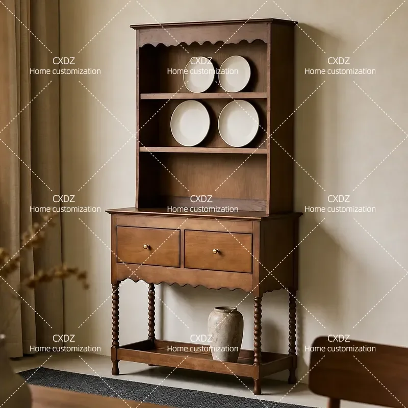 Solid Wood Tableware Cabinet Antique Dining Sideboard Retro Wall Storage Floor Locker for Hotel Restaurant Home Kitchen