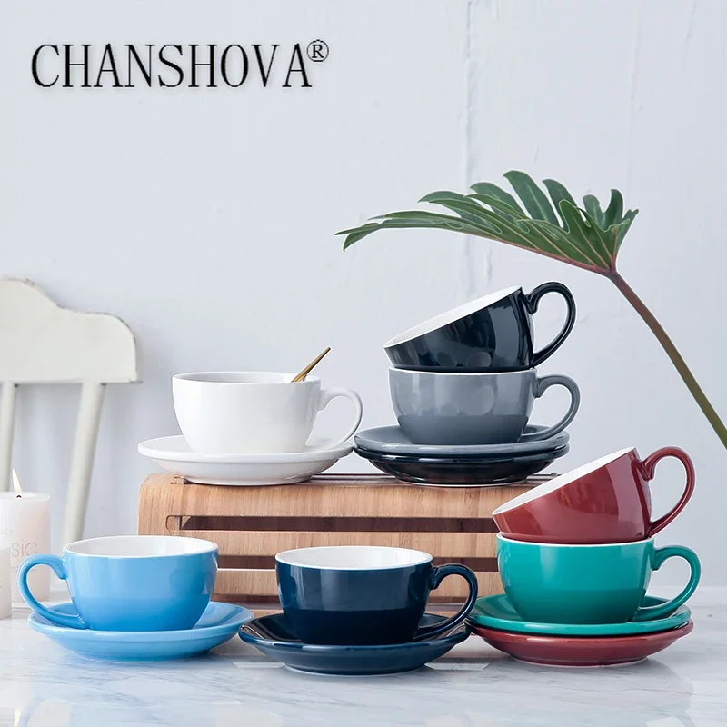 CHANSHOVA-Juego de tazas de café de cerámica de estilo moderno y sencillo, taza de té y platillo, tazas de porcelana china, 200ml, H046