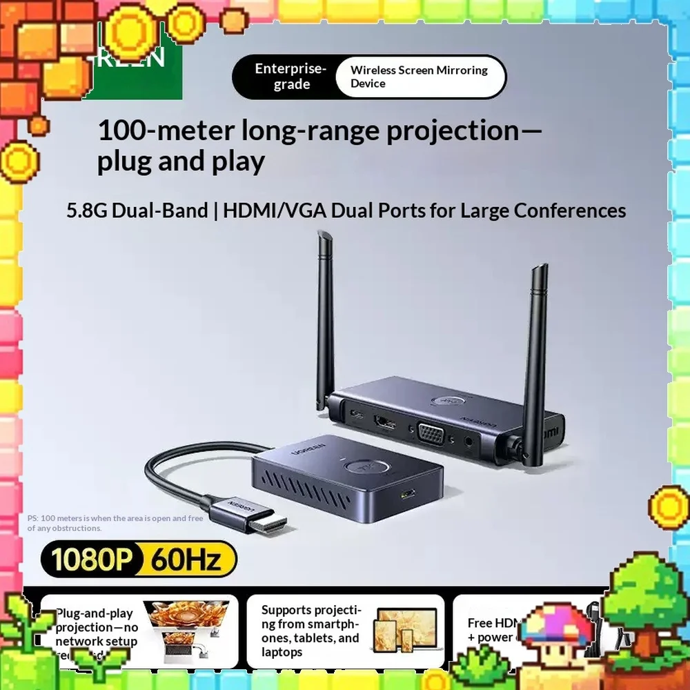 UGREEN S305 Wireless Presentation System 100m HDMI VGA 1080P 60Hz Point to Point Screen Mirroring