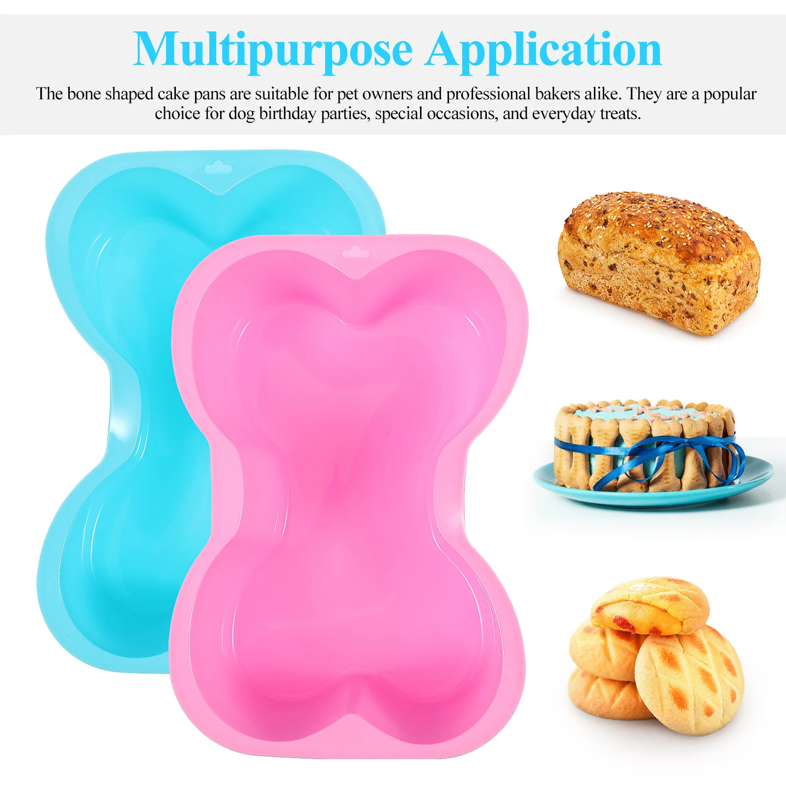 2Pcs Silicone Bone Cake Molds Nonstick Flexible Dog Cake Pans for Birthday Treat Dog Bone Shaped Baking Molds Cupcake Mold