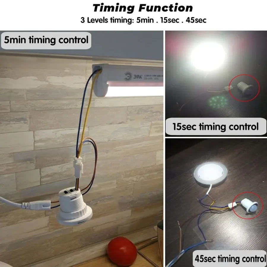 Time Delay Motion Sensor Switch for Led Light Bulb Downlight Fan Lamp AC 85-265V PIR Infrared Movement Detector Adjustable Smart