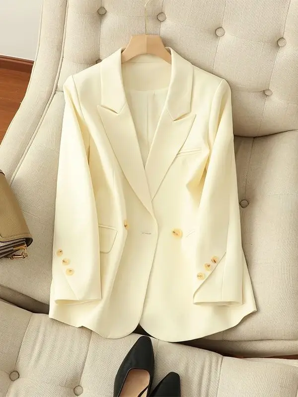 Beige Blazer for Women Casual Loose New Spring and Autumn Designer Unique Trendy High-End Jacket Female Office Lady Top Fashion