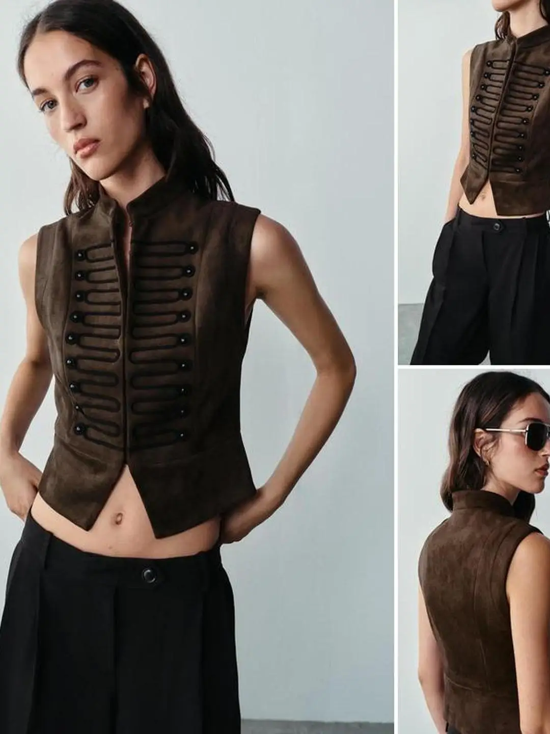 Autumn Style Slim Fit Vest Casual Color Block Knot Decoration Stand Collar Sleeveless Women's Fashion City Walk Outerwear