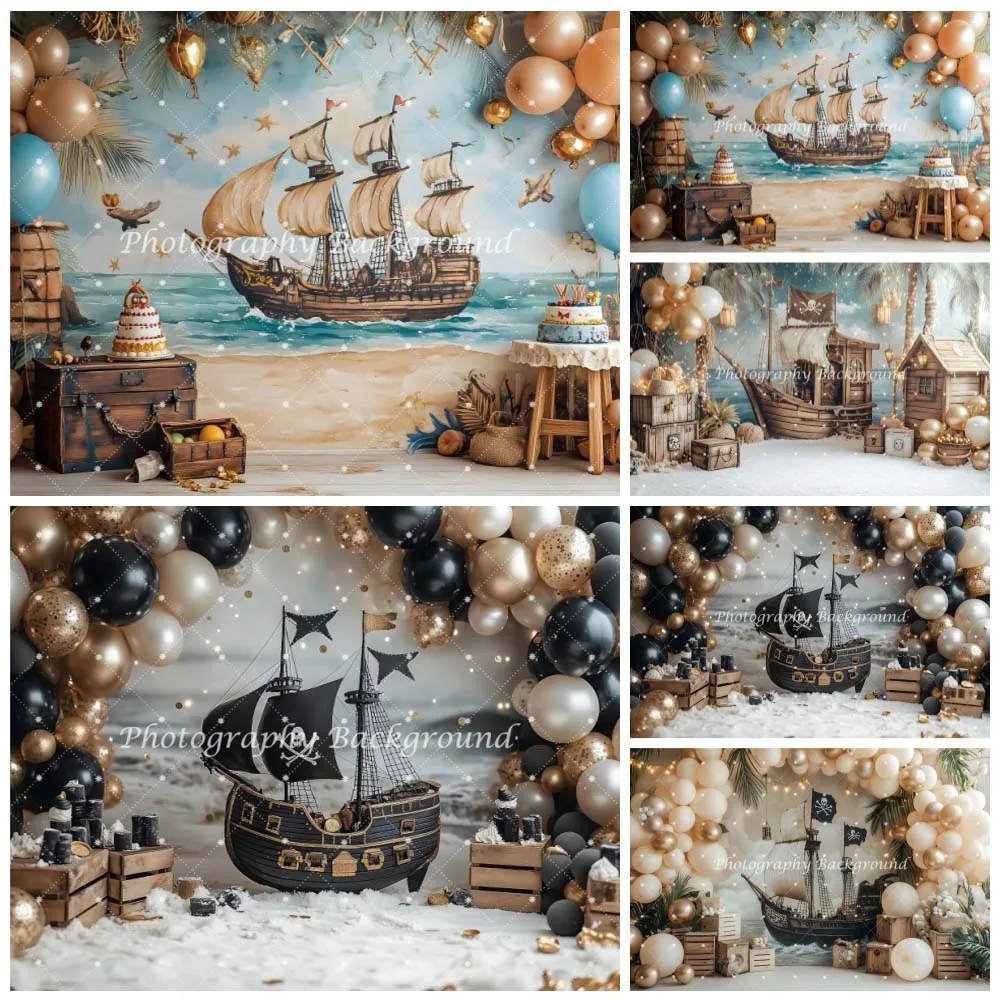 Pirate Party Backdrop for Kids Adventure Boys Nautical Themed Birthday  Photo Booth Background Decor Cake Table Wall Decoration