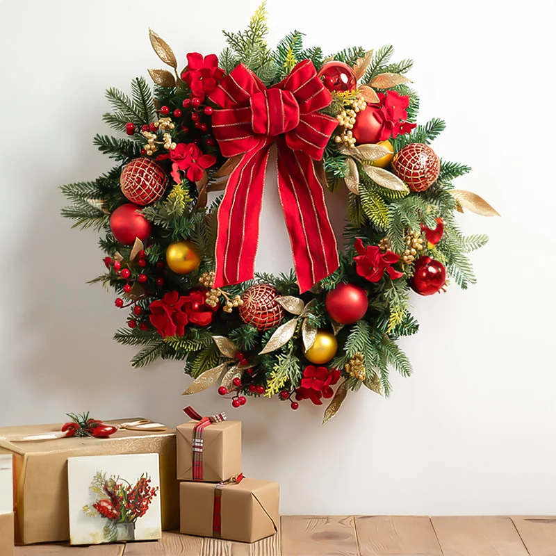 

40-80CM Christmas wreath 2.7M rattan door hanging atmosphere Christmas Eve wall pendant window rattan ornaments