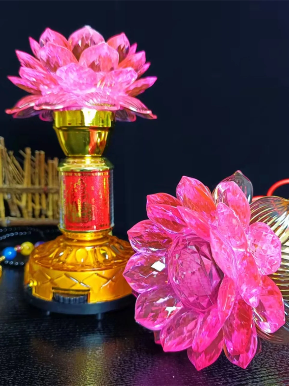 

Crystal Lotus Lamp Buddha Offering Light LED Long Burning Lamp Home Worship Plug-In Pair for Living Room