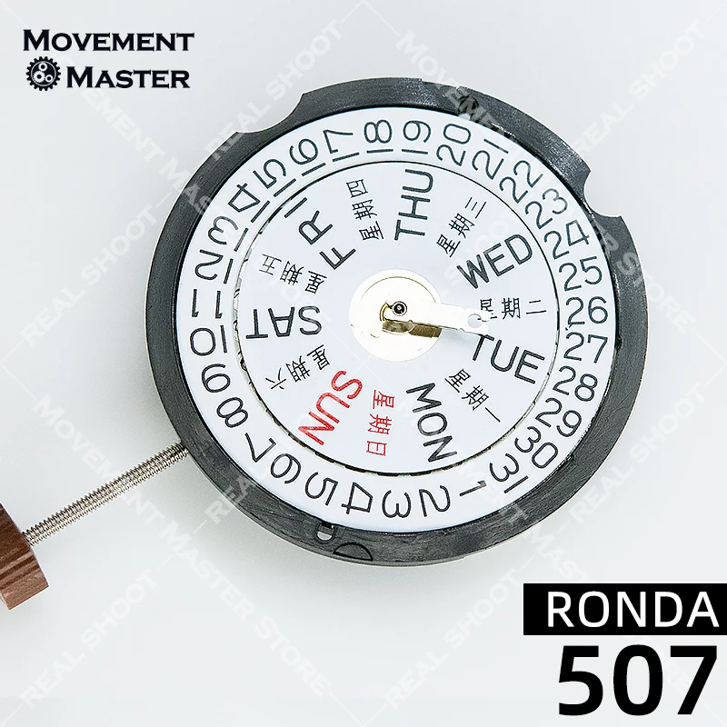 Neues echtes ronda 507 quarz werk automatisches werk 3 zeiger uhr zubehör datum bei 3 mouvement kalenders cheibe weiß