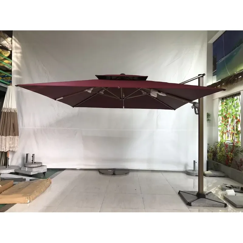 3x3m Heavy Duty Cantilever Patio Umbrella Luxury Side Pole Parasol 360 Rotation LED Light Outdoor Garden Hotel Shade