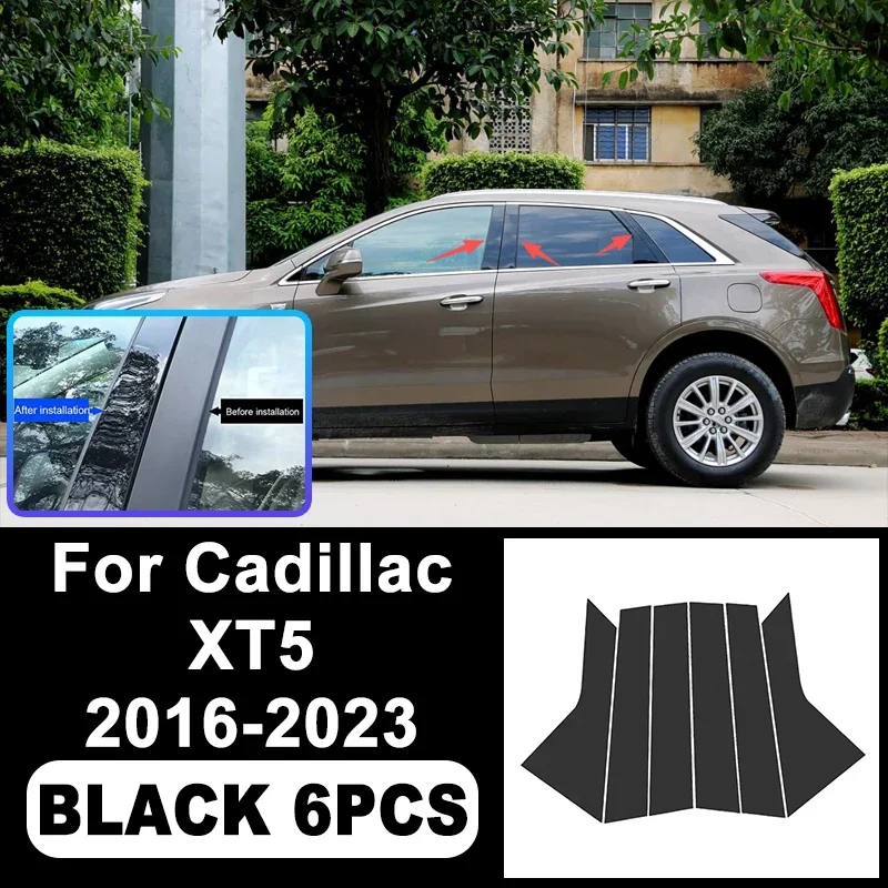 

For Cadillac XT5 2016-2023 Piano Black B C Pillar Stickers, Easy Install PC Window Trim Anti-Scratch Exterior Styling Parts