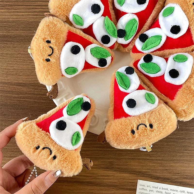Venda quente bonito pelúcia mini pizza pingente menina mochila pingente presente de aniversário chave pingente