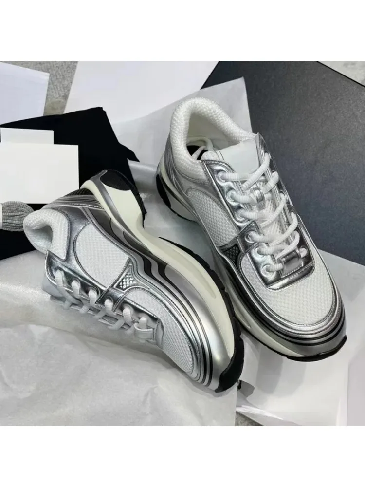 Hoge kwaliteit unisex platte sportschoenen, dames casual schoenen, veterschoenen, hardloopschoenen, luxe patchwork casual schoenen - afbeelding 2