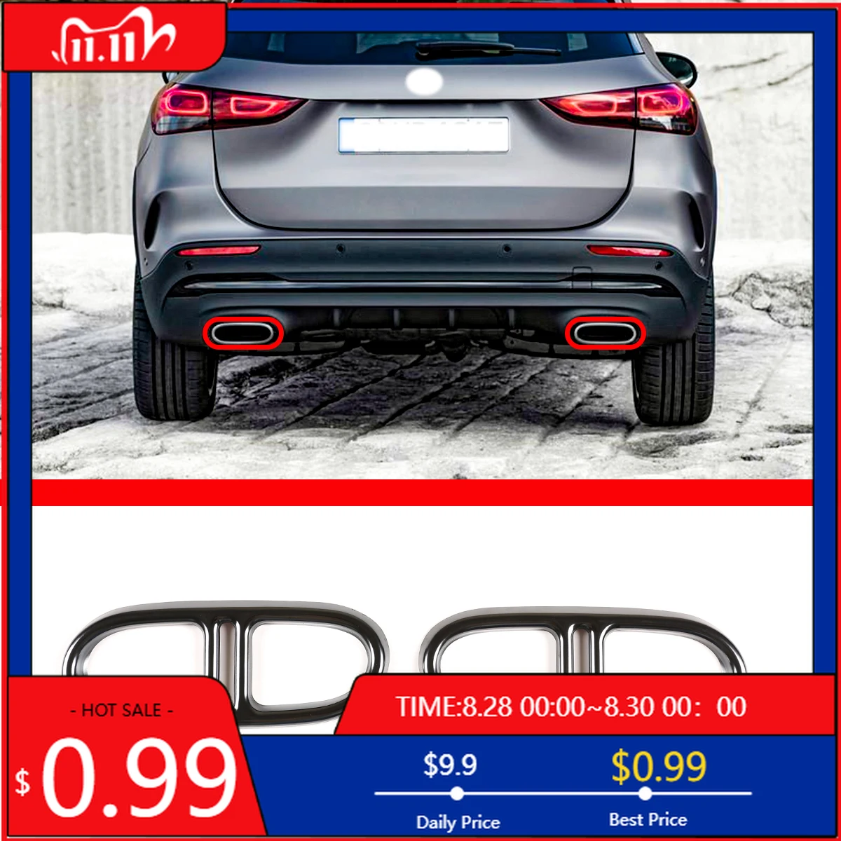 

Внутренние наклейки для Mercedes-Benz GLA H247 4WD 20-21, задний бампер из нержавеющей стали, двойная отделка выхлопной трубы, крышка выхлопной трубы автомобиля Acce