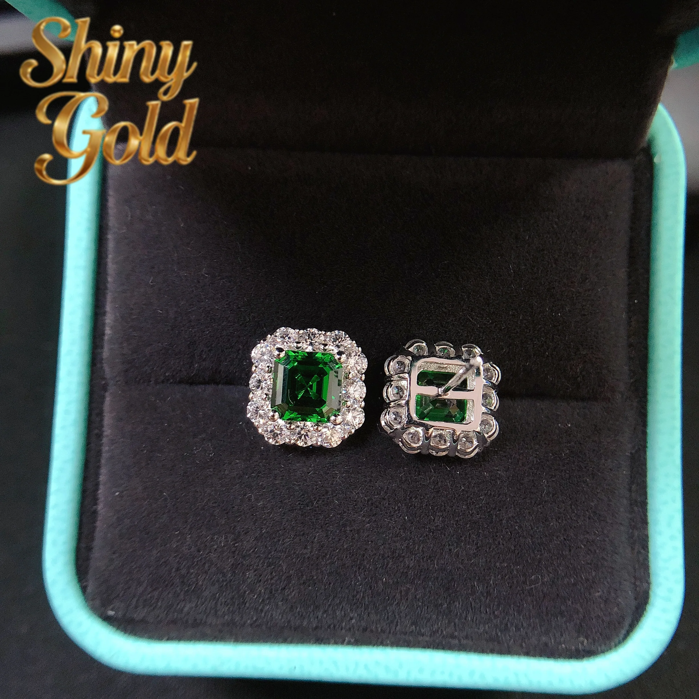 

Серьги-гвоздики ShinyGold из белого золота 18 карат AU750 с изумрудами и зелеными бриллиантами, выращенными в лаборатории, по 2 карата каждый, романтические украшения для нее E064