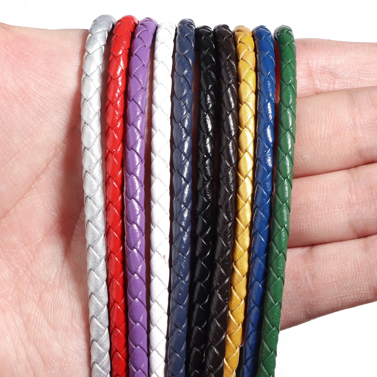 2 Yards 3/4/6 mm bunte geflochtene Lederkordel, runde Lederkordel, Schnur für DIY-Halskette, Armband, Schmuckherstellung – Detail 5