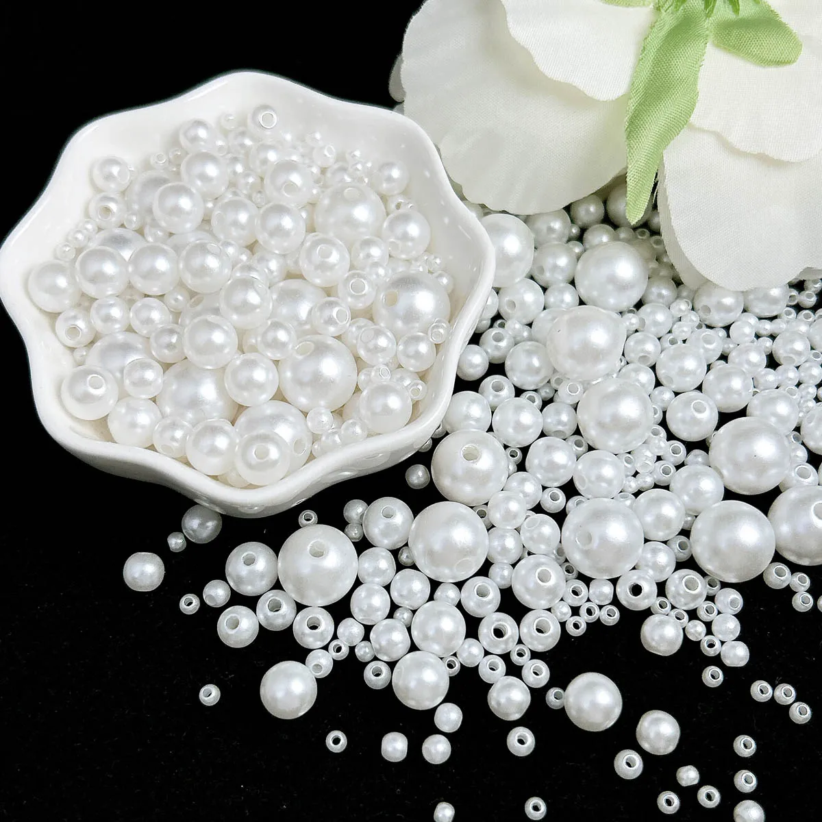 50 قطعة الاصطناعي مقلد الأبيض اللؤلؤ مسمار الفن زينة ثلاثية الأبعاد الأبيض النقي مثقوب اللؤلؤ اللؤلؤ مسمار السحر ل عقد دي اي واي الأظافر #3