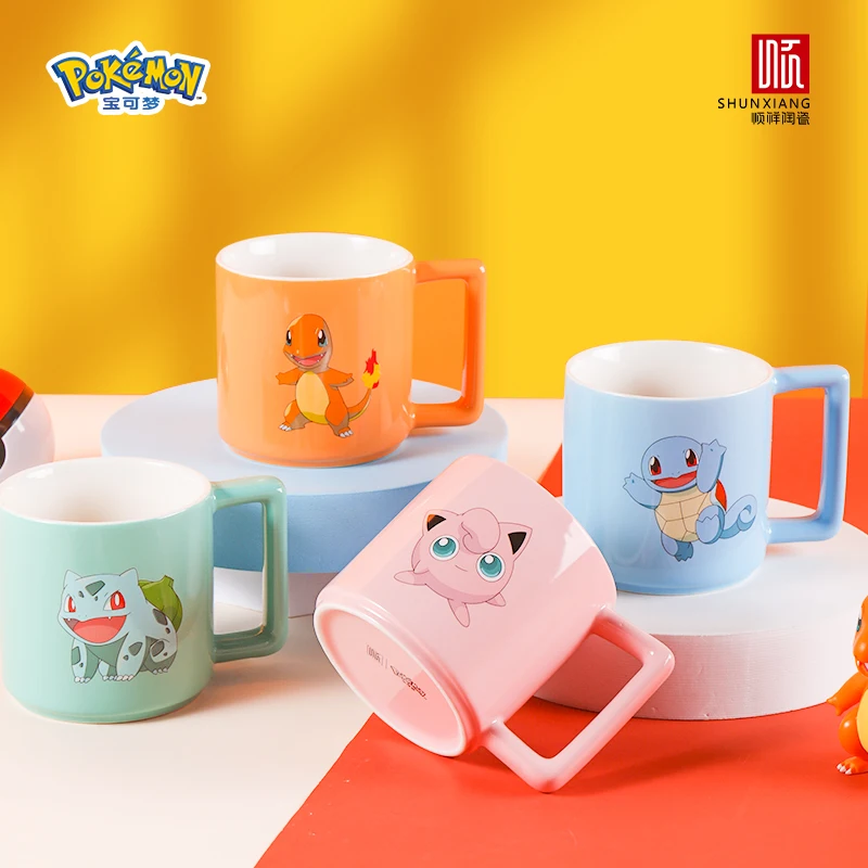 SHUNXIANG Pokemon Cartoon Ceramic Mug Cute Bulbasaur Charmander Squirtle Jigglypuff Coffee Tea Cup Gift for Anime Fans Official
